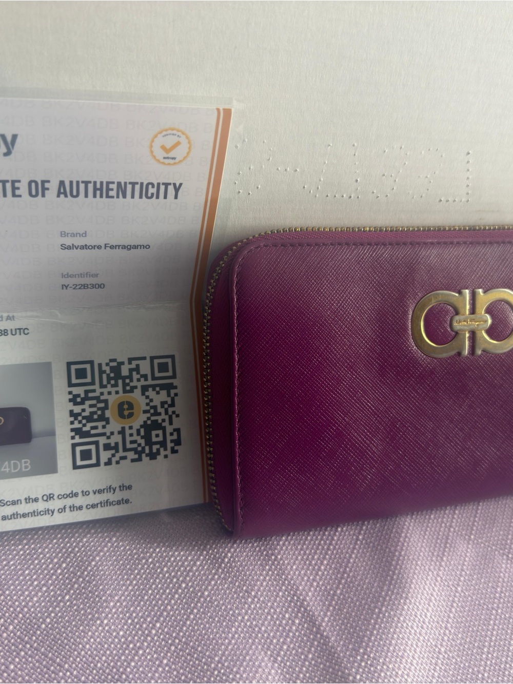 Salvatore Ferragamo Purple Zip-Around Leather Wallet with Gold Hardware